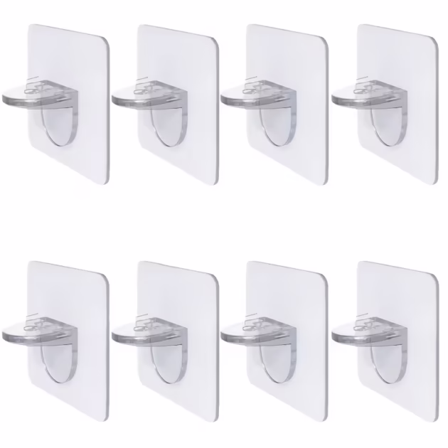 8 قطع حامل الرفوف اللاصق بدون مسامير ، ومشابك الأرفف اللاصقة، ودبوس تقسيم قوي لأرفف كتب خزانة المطبخ، ولوح دعامة الخزانة